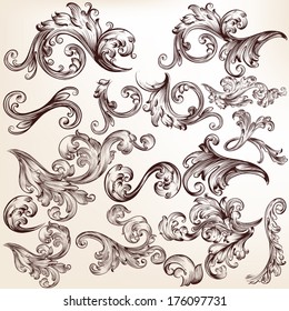 Vector set of calligraphic elements for design. Calligraphic vector