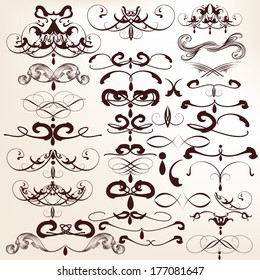 Vector set of calligraphic elements for design. Calligraphic vector