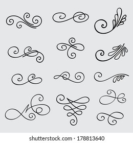 Vector set of calligraphic elements for design