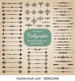 Vector set of calligraphic elements for design and page decoration