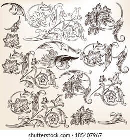 Vector set of calligraphic elements for design. Calligraphic vector