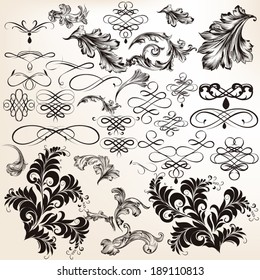 Vector set of calligraphic elements for design. Calligraphic vector