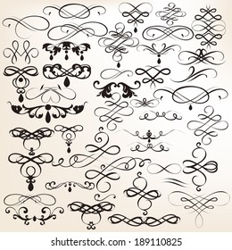 Vector set of calligraphic elements for design. Calligraphic vector