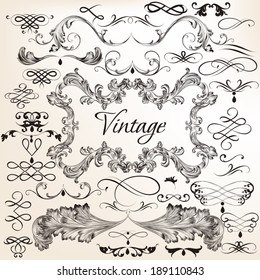 Vector set of calligraphic elements for design. Calligraphic vector
