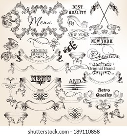 Vector set of calligraphic elements for design. Calligraphic vector