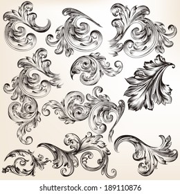 Vector set of calligraphic elements for design. Calligraphic vector