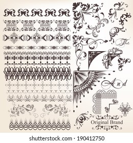 Vector set of calligraphic elements for design. Calligraphic vector