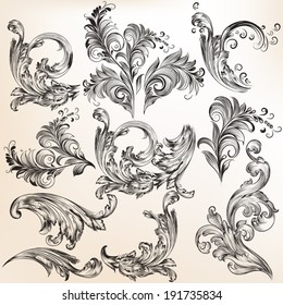 Vector set of calligraphic elements for design. Calligraphic vecto