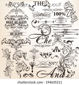 Vector set of calligraphic elements for design. Calligraphic vector