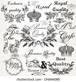 Vector set of calligraphic elements for design. Calligraphic vector