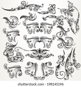 Vector set of calligraphic elements for design. Calligraphic vector