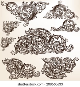 Vector set of calligraphic elements for design. Calligraphic vector