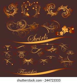 Vector set of calligraphic elements for design. Calligraphic vector