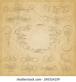 Vector set of calligraphic elements for design. Calligraphic vector