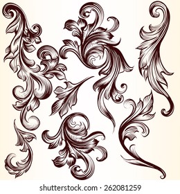 Vector set of calligraphic elements for design. Calligraphic vector