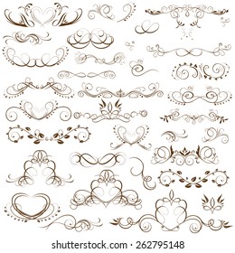 Vector set of calligraphic elements for design. Calligraphic vector