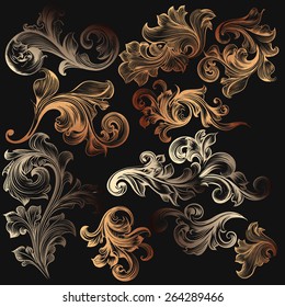 Vector set of calligraphic elements for design. Calligraphic vector