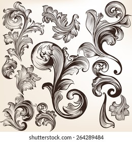 Vector set of calligraphic elements for design. Calligraphic vector