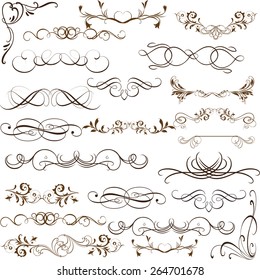 Vector set of calligraphic elements for design. Calligraphic vector
