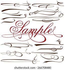 vector set of calligraphic elements for design inscriptions in vintage style