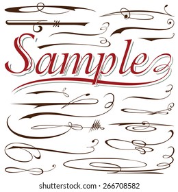 vector set of calligraphic elements for design inscriptions in vintage style