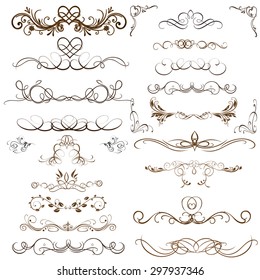 Vector set of calligraphic elements for design. Calligraphic vector