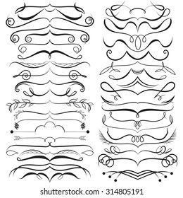 Vector set of calligraphic elements for design. Decorative Swirls, Scrolls, Dividers. Vintage Vector Illustration