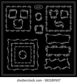 Vector set of calligraphic elements for design. Square, rectangle, section, module, template for logo, monogram, frames, boxes, vignette. Chalkboard elements consisting of bird feathers  