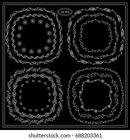 Vector set of calligraphic elements for design. Set of little square frames, rectangles, section, module, template for logo, boxes, advertising and business signs. Chalkboard design, set 5 from 6