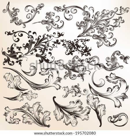 Vector set of calligraphic elements for design. Calligraphic vector