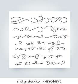 Vector set of calligraphic elements, ornaments for page decoration. Decorative silhouettes for wedding cards and invitations. Vintage and filigree decoration, curl and swirly line.
