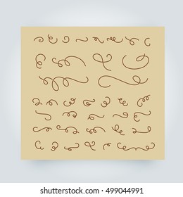 Vector set of calligraphic elements, ornaments for page decoration. Decorative silhouettes for wedding cards and invitations. Vintage and filigree decoration, curl and swirly line.