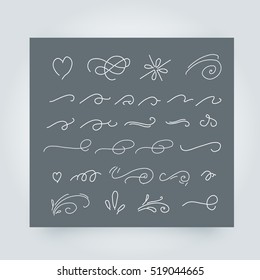 Vector set of calligraphic elements, ornaments for page decoration. Vintage and filigree decoration.