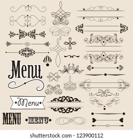 Vector set of calligraphic elements for your design. Calligraphic vector