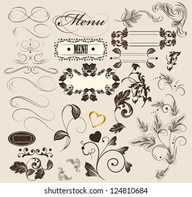 Vector set of calligraphic elements for your design. Calligraphic vector