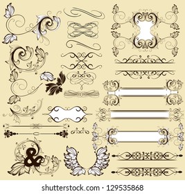 Vector set of calligraphic elements for your design. Calligraphic vector