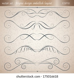 vector set  calligraphic filigree design embellish layout vector illustration
