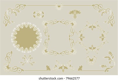 Vector set calligraphic frames and corners in baroque style