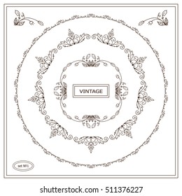 Vector set of calligraphic frames. Vintage ornamental frames and template for logo or monogram. Suitable for wedding invitation, cards. Wave flowers, pear and roses. Different elements in each set