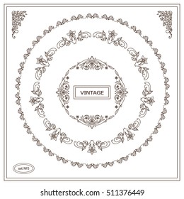 Vector set of calligraphic frames. Vintage ornamental frames and template for logo or monogram. Suitable for wedding invitation, cards. Wave flowers, pear and roses. Different elements in each set