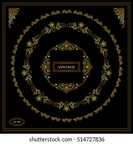 Vector set of calligraphic frames. Vintage ornamental frames and template for logo or monogram. Suitable for wedding invitation, cards. Wave flowers, pear and roses. Premium gold style