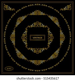 Vector set of calligraphic frames. Vintage ornamental frames and template for logo or monogram. Suitable for wedding invitation, cards. Wave flowers, pear and roses. Premium gold style