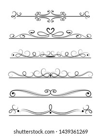 Vector set of calligraphic and  graphic design elements (text divider, pattern, monogram, curlicues, flower) for page decoration, Greeting Cards (wedding, Valentine's day, birthday, holidays).