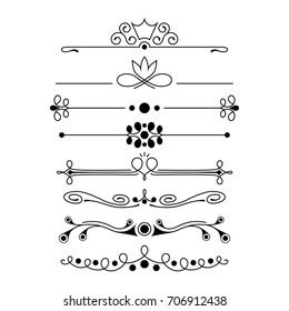 Vector set of calligraphic and  graphic design elements (text divider, pattern, monogram, curlicues, flower) for page decoration, Greeting Cards (wedding, Valentine's day, birthday, holidays). EPS 10