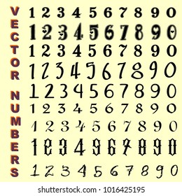 Vector set of calligraphic hand drawn trendy numbers 