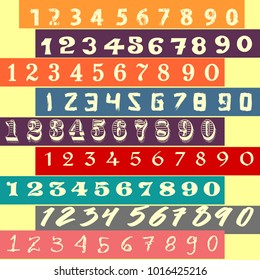 Vector set of calligraphic hand drawn trendy numbers 