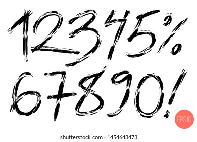 Vector set of calligraphic hand written numbers. Design elements, brush lettering. Vector set of calligraphic hand written numbers. Design elements, brush lettering.