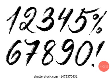 Vector set of calligraphic hand written numbers. Design elements, brush lettering.