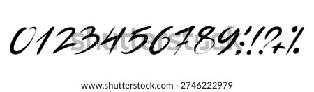 Vector set of calligraphic hand written ink numbers and signs. Design elements, brush lettering. One color graphic resources.