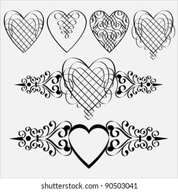 Vector set of calligraphic hearts.Elements design